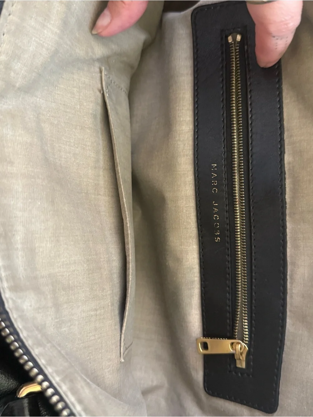 Marc Jacobs Black Leather Tote with Gold Plaque